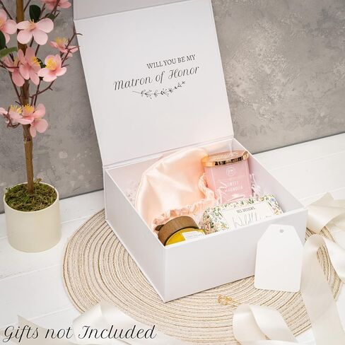 مجموعة صندوق اقتراح Ellen J Creations Matron of Honor لهدايا Matron of Honor مع الملحقات، صندوق اقتراح وصيفة العروس، صندوق Matron of Honor مقاس 8 بوصة × 8 بوصة × 3.5 - الهدايا غير متضمنة in Saudi Arabia
