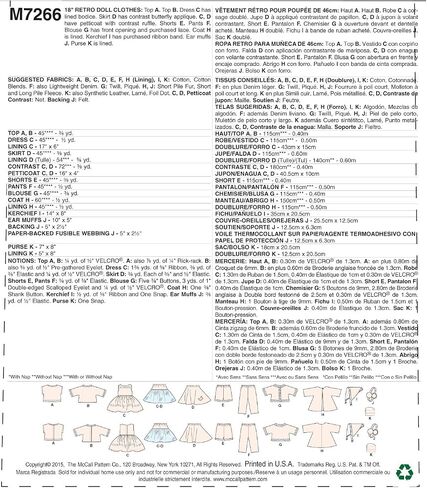 معطف Mccall's Sewing Pattern 46cm Doll Clothes Dress Top Skirt M7266 in Saudi Arabia
