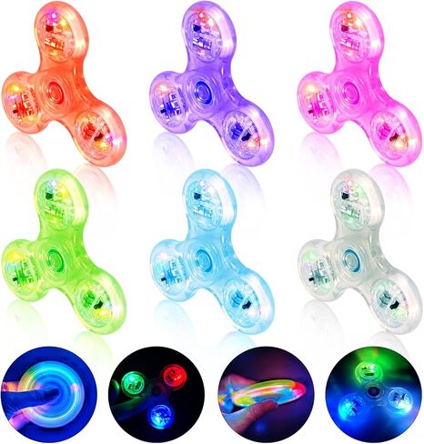 SoulLife 6 Pack Light Up Fidget Spinners Toys, LED Crystal Finger Sensory Toys, ADHD Anxiety Stress Relief Toys, Birthday Return Gifts Classroom Prize Student Gifts Basket Stocking Stuffers in Kuwait