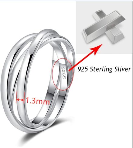 حلقات دوارة من SILBERTALE للقلق من الفضة الإسترلينية عيار 925 ثلاثية متشابكة مضادة للتململ والقلق خواتم إصبع الإبهام للنساء مقاس 2.5-3.5 in Kuwait