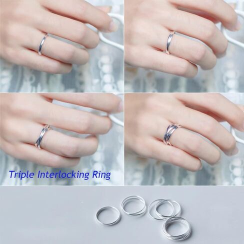 حلقات دوارة من SILBERTALE للقلق من الفضة الإسترلينية عيار 925 ثلاثية متشابكة مضادة للتململ والقلق خواتم إصبع الإبهام للنساء مقاس 2.5-3.5 in Kuwait