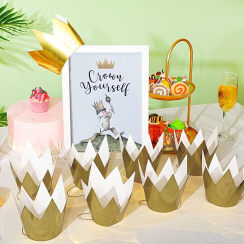 لاومي 36 قطعة من التيجان الصغيرة للاطفال والكبار، تاج ورقي للحفلات باللون الذهبي مع حزام مطاطي لعيد الميلاد وحفلات استقبال المولود وديكورات الحفلات بطابع الاميرة الملك in Kuwait
