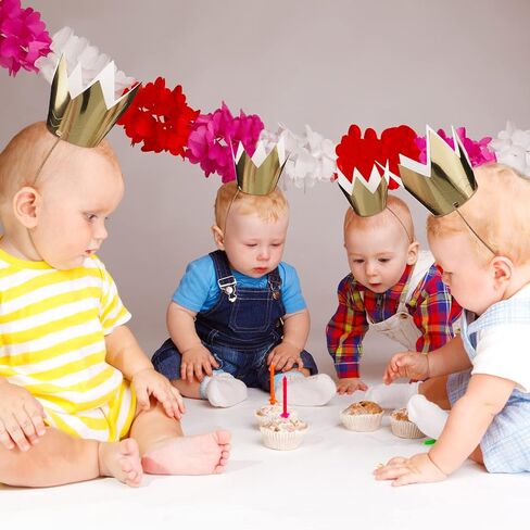 لاومي 36 قطعة من التيجان الصغيرة للاطفال والكبار، تاج ورقي للحفلات باللون الذهبي مع حزام مطاطي لعيد الميلاد وحفلات استقبال المولود وديكورات الحفلات بطابع الاميرة الملك in Kuwait