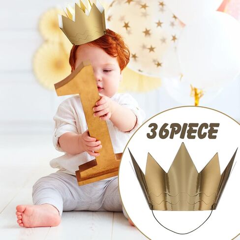 لاومي 36 قطعة من التيجان الصغيرة للاطفال والكبار، تاج ورقي للحفلات باللون الذهبي مع حزام مطاطي لعيد الميلاد وحفلات استقبال المولود وديكورات الحفلات بطابع الاميرة الملك in Kuwait