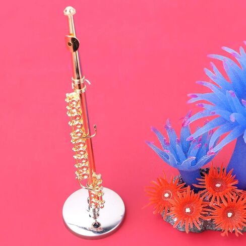 GLOGLOW Miniature Flute، نموذج دمية مصغرة نموذج هدايا موسيقية ديكور المنزل الحلي 11 سم فلوت ذهبي صغير مع حامل وحقيبة آلة موسيقية صغيرة نحاسية in Saudi Arabia