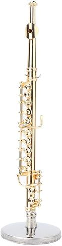 GLOGLOW Miniature Flute، نموذج دمية مصغرة نموذج هدايا موسيقية ديكور المنزل الحلي 11 سم فلوت ذهبي صغير مع حامل وحقيبة آلة موسيقية صغيرة نحاسية in Saudi Arabia