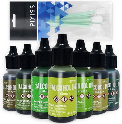 Brown Alcohol Inks Set | Tim Holtz Alcohol Inks Shades of Brown 7-Pack | Teakwood, Espresso, Latte, Ginger, Caramel, Sepia, Butterscotch | 10 Pixiss Alcohol Ink Blending Tools in Saudi Arabia