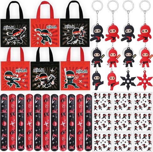 KELENO 48 Ninja Party Favors Karate Birthday Party Supplies Ninja Gift Bag Slap Bracelet Sticker Keychain Toy Gifts Samurai Goodie Bag Stuffers Pinata Boys Ninja Party Decorations Classroom Prize in Kuwait