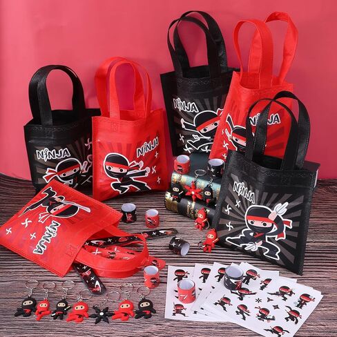 KELENO 48 Ninja Party Favors Karate Birthday Party Supplies Ninja Gift Bag Slap Bracelet Sticker Keychain Toy Gifts Samurai Goodie Bag Stuffers Pinata Boys Ninja Party Decorations Classroom Prize in Kuwait