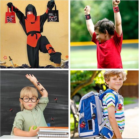 KELENO 48 Ninja Party Favors Karate Birthday Party Supplies Ninja Gift Bag Slap Bracelet Sticker Keychain Toy Gifts Samurai Goodie Bag Stuffers Pinata Boys Ninja Party Decorations Classroom Prize in Kuwait