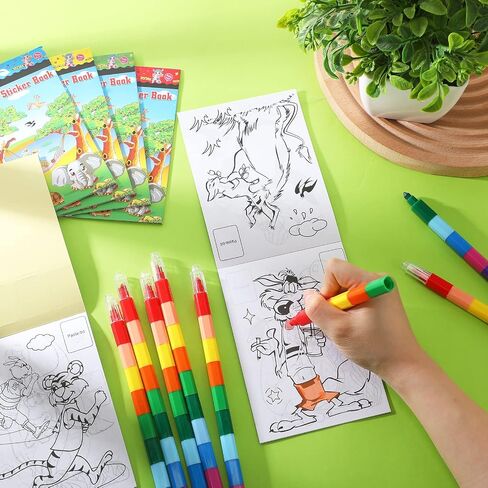 Teling 24 قطعة من أقلام التلوين مع 24 قطعة من كتب تلوين حيوانات سفاري الغابة وكتب الأنشطة الصغيرة لحيوانات الغابة وحقائب هدايا أعياد الميلاد وحشو الهدايا ومستلزمات الحفلات في الفصول الدراسية in Saudi Arabia