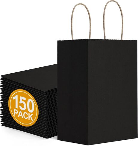 BagDream 150 حزمة أكياس الهدايا الصغيرة السائبة 5.25x3.75x8 بوصة أكياس الهدايا الورقية الطبيعية مع مقابض التسوق البضائع التجزئة الأعمال بالجملة عيد ميلاد تفضل أكياس أكياس الورق البني in Kuwait