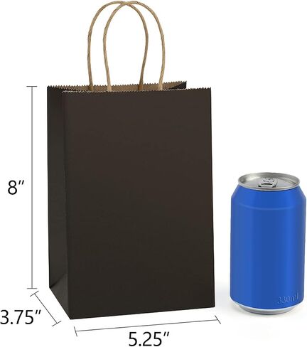 BagDream 150 حزمة أكياس الهدايا الصغيرة السائبة 5.25x3.75x8 بوصة أكياس الهدايا الورقية الطبيعية مع مقابض التسوق البضائع التجزئة الأعمال بالجملة عيد ميلاد تفضل أكياس أكياس الورق البني in Kuwait