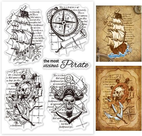 GLOBLELAND Vintage Navigation Clear Stamps for DIY Scrapbooking Retro Pirate Sailboat Silicone Clear Stamp Seals Transparent Stamps for Cards Making Photo Album Journal Home Decoration in Saudi Arabia