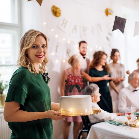 Gun Happy Birthday Cake Topper, Gun Pistol Shooting Theme Party Cake Decorations for Men Women Kids Boys Girls, Target Sign Birthday Party Supplies, Red ＆Black Glitter in Kuwait