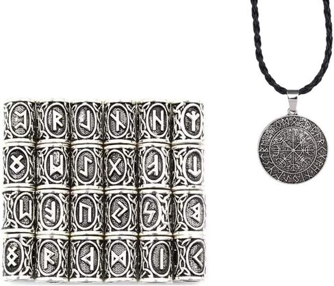 24 قطعة من قلادة الفايكينج رون من الخرز الإسكندالية قلادة لسوار قلادة قلادة اللحية دريدلوكس الشعر DIY سوار مجوهرات المعلقات (فضي) in Kuwait