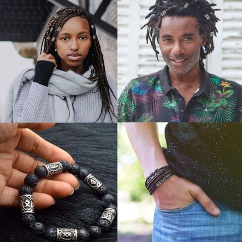 24 قطعة من قلادة الفايكينج رون من الخرز الإسكندالية قلادة لسوار قلادة قلادة اللحية دريدلوكس الشعر DIY سوار مجوهرات المعلقات (فضي) in Kuwait