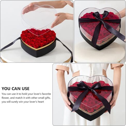 صندوق زهور على شكل قلب من Gadpiparty، صناديق أكريليك فاخرة من الزهور مع أغطية وأشرطة، صندوق تعبئة زهور، صندوق زهور لصياغة وتخزين الملحقات، تغليف هدايا عيد الحب in Kuwait