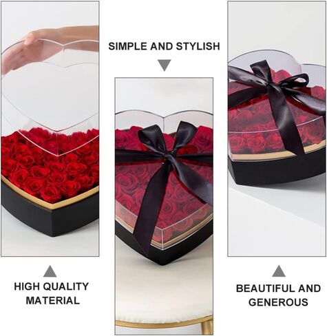 صندوق زهور على شكل قلب من Gadpiparty، صناديق أكريليك فاخرة من الزهور مع أغطية وأشرطة، صندوق تعبئة زهور، صندوق زهور لصياغة وتخزين الملحقات، تغليف هدايا عيد الحب in Kuwait
