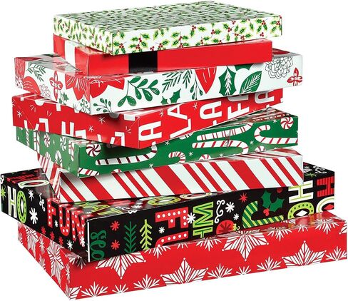 Festive Christmas Fun Printed Gift Boxes - Assorted Sizes (Pack of 8) - Sturdy & Durable Material - Perfect for Gifts & Decor in Saudi Arabia