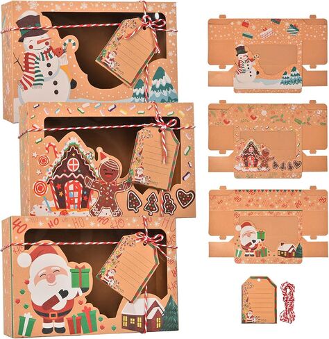 qonmpcvu 9 عبوات كبيرة من علب هدايا عيد الميلاد أو الحلوى، وصناديق حلوى مخبوزات الطعام لتقديم الهدايا، وحاويات تغليف المعجنات، ومفضلات الحفلات، وصناديق هدايا كرافت مع أشرطة وبطاقات هدايا ذاتية الصنع in Kuwait