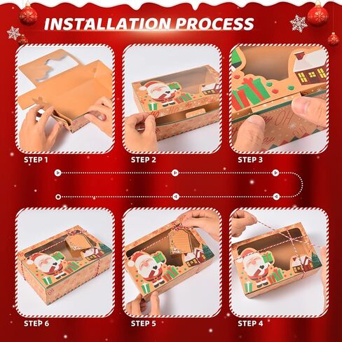 qonmpcvu 9 عبوات كبيرة من علب هدايا عيد الميلاد أو الحلوى، وصناديق حلوى مخبوزات الطعام لتقديم الهدايا، وحاويات تغليف المعجنات، ومفضلات الحفلات، وصناديق هدايا كرافت مع أشرطة وبطاقات هدايا ذاتية الصنع in Kuwait