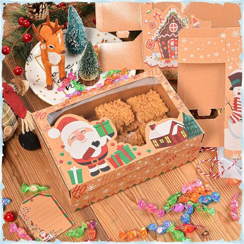 qonmpcvu 9 عبوات كبيرة من علب هدايا عيد الميلاد أو الحلوى، وصناديق حلوى مخبوزات الطعام لتقديم الهدايا، وحاويات تغليف المعجنات، ومفضلات الحفلات، وصناديق هدايا كرافت مع أشرطة وبطاقات هدايا ذاتية الصنع in Kuwait