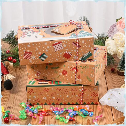 qonmpcvu 9 عبوات كبيرة من علب هدايا عيد الميلاد أو الحلوى، وصناديق حلوى مخبوزات الطعام لتقديم الهدايا، وحاويات تغليف المعجنات، ومفضلات الحفلات، وصناديق هدايا كرافت مع أشرطة وبطاقات هدايا ذاتية الصنع in Kuwait