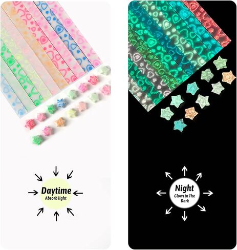 CCINEE 840 Sheet Luminous Origami Star Paper Strips, Glow in the Dark DIY Handmade Crafts Origami Lucky Star Paper, 4 Styles 40 Colors in Saudi Arabia