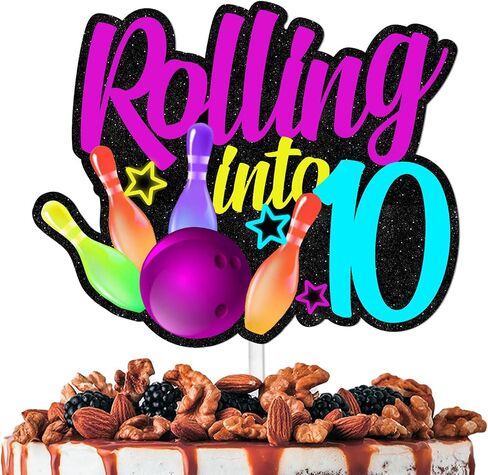 بريق البولينج الكرة كعكة توبر يهتف البولينج المتداول في 10 موضوع الزينة بنين بنات سعيد 10th عيد ميلاد حزب ديكور لوازم in Kuwait