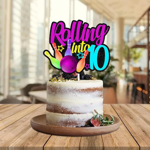 بريق البولينج الكرة كعكة توبر يهتف البولينج المتداول في 10 موضوع الزينة بنين بنات سعيد 10th عيد ميلاد حزب ديكور لوازم in Kuwait
