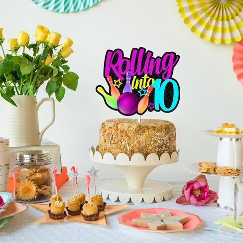 بريق البولينج الكرة كعكة توبر يهتف البولينج المتداول في 10 موضوع الزينة بنين بنات سعيد 10th عيد ميلاد حزب ديكور لوازم in Kuwait