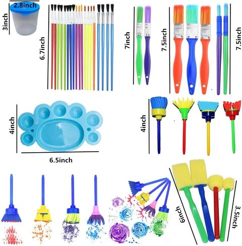 مجموعة أدوات الرسم من Fycooler - فرش طلاء بدون أكواب طلاء مانعة للتسرب، فرش طلاء للأطفال الصغار، فرش طلاء سمين كبيرة مستديرة ومسطحة، فرش طلاء لمرحلة ما قبل المدرسة للطلاء الأكريليك القابل للغسل - 46 قطعة in Kuwait