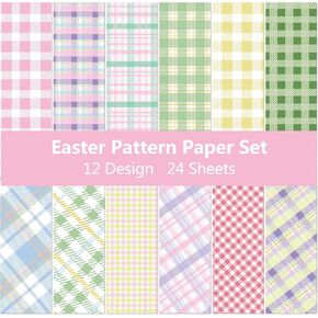 24 Sheet Spring Buffalo Plaid Pattern Paper Pack Easter Scrapbook Specialty Paper Double-Sided Decorative Craft Paper for Easter Spring Wedding Anniversary DIY Scrapbook Card Making Decoration in Saudi Arabia