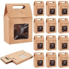 PH PandaHall 24pcs Goodies Boxes Gift Boxes Gable Candy Treat Boxes Kraft Paper Boxes with Clear Windows for Packaging Christmas Halloween Bread Donuts Cookie Chocolate (2.3x3.9x3.7 inch)