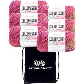 Premier Yarns Colorfusion Chunky Berries & Cream 1174-12 (3-Skein) نفس خيوط الحياكة الناعمة من Dyelot Chunky Bulky #5 حزمة أكريليك 100% مع حقيبة واحدة من Artsiga in Kuwait