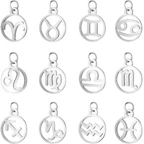 UNICRAFTALE Stainless Steel 12 Constellations Charm 12pcs Zodiac Sign Pendants Charms Golden 3mm Hole Flat Round with Constellation Pendant for DIY Jewelry Craft Making 12mm