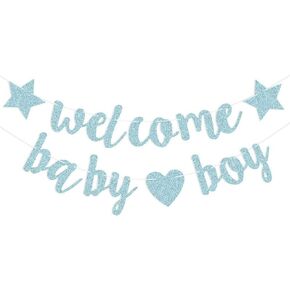 كونجوون لافتة حفلات بعبارة Welcome Baby Boy، لافتة ورقية لامعة باللون الازرق والذهبي لحفلات استقبال المولود الجديد، هدايا تزيين حفلات الاولاد (أزرق) in Kuwait