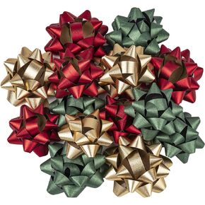 RUSPEPA Paper Gift Bow Assortment - Silver, White, Red and Gold Pattern for Birthday, Christmas, Holiday, Party, Wedding, Baby Shower - Total 12 Bows, 1 Size
