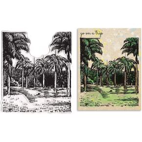 Summer Beach Trees Background Clear Stamps for Card Making and Journaling, Coconut Groves Trees Rubber Stamps Sea Plants Stamps for Scrapbooking DIY Cards Album Crafts Supplies