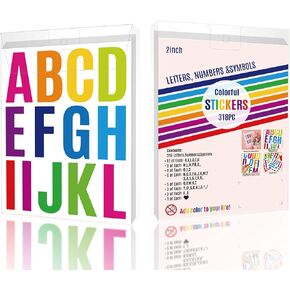 24 Sheets Large Letter Stickers, 318 Pcs 2 Inch Alphabet Stickers, Vinyl Bulletin Board Letters for Kids School Project Class Bulletin Board Crafts Mailbox Home Aldults DIY Decor (Colorful) in Kuwait