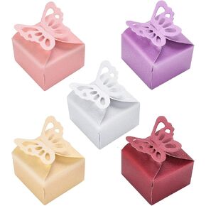 فنز مور صندوق هدايا ملون على شكل فراشة لحفلات الزفاف، صندوق حلوى لحفلات استقبال المولود الجديد، صندوق شوكولاتة لعيد الميلاد، هدية ملفوفة لتزيين الطاولة، 100 قطعة in Kuwait