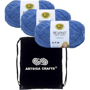 خيوط الحياكة ذات العلامة التجارية Lion Rewind Olive You 3-Skein Factory Pack (نفس مجموعة الصبغة) 523-174 حزمة مع 1 حقيبة مشروع Artsiga Crafts