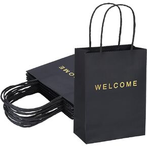 driew Welcome Gift Bags 50 Pack, Welcome Gift Bags 5.9 x 3.1 x 8.3'' Navy Blue Paper Bags with Handles White Gift Bags for Retail, Wedding,Party, Shopping