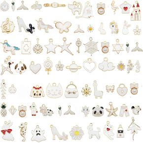 Julie Wang 60Pcs 30 Pairs Mixed Enamel White Theme Charms Pendants for Jewelry Making Bulk lot Necklace Earrings Bracelet Craft Findings