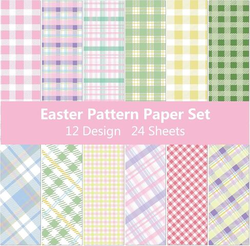 24 Sheet Spring Buffalo Plaid Pattern Paper Pack Easter Scrapbook Specialty Paper Double-Sided Decorative Craft Paper for Easter Spring Wedding Anniversary DIY Scrapbook Card Making Decoration in Saudi Arabia