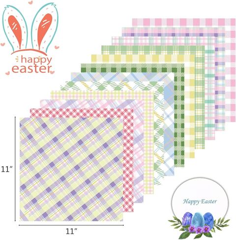 24 Sheet Spring Buffalo Plaid Pattern Paper Pack Easter Scrapbook Specialty Paper Double-Sided Decorative Craft Paper for Easter Spring Wedding Anniversary DIY Scrapbook Card Making Decoration in Saudi Arabia