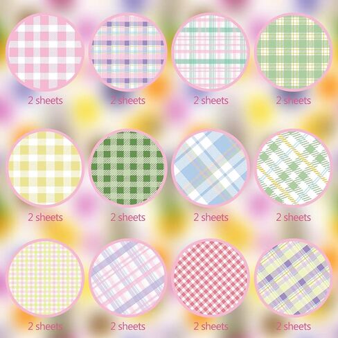 24 Sheet Spring Buffalo Plaid Pattern Paper Pack Easter Scrapbook Specialty Paper Double-Sided Decorative Craft Paper for Easter Spring Wedding Anniversary DIY Scrapbook Card Making Decoration in Saudi Arabia