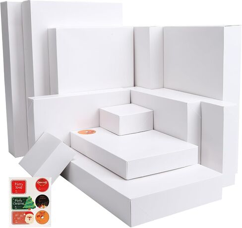 AngelMia 24 PCS Assorted Christmas Shirt Gift Box,4 Sizes White Box with 24 pcs Gift Tag Assorted Shirt Wrap Box Set for Xmas, Holiday, Birthday Party Gift Wrapping or Present Wrap Décor in Saudi Arabia