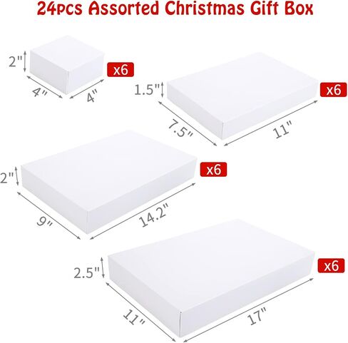 AngelMia 24 PCS Assorted Christmas Shirt Gift Box,4 Sizes White Box with 24 pcs Gift Tag Assorted Shirt Wrap Box Set for Xmas, Holiday, Birthday Party Gift Wrapping or Present Wrap Décor in Saudi Arabia